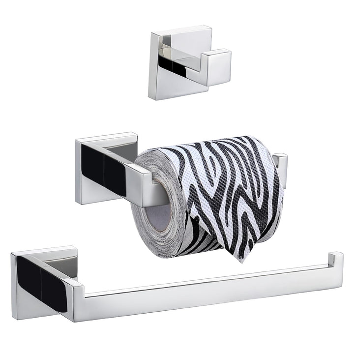 TURS 3-teilig Badezimmer-Zubehör-Set SUS 304 Edelstahl Toilettenpapierhalter Handtuch Gestell Robe H
