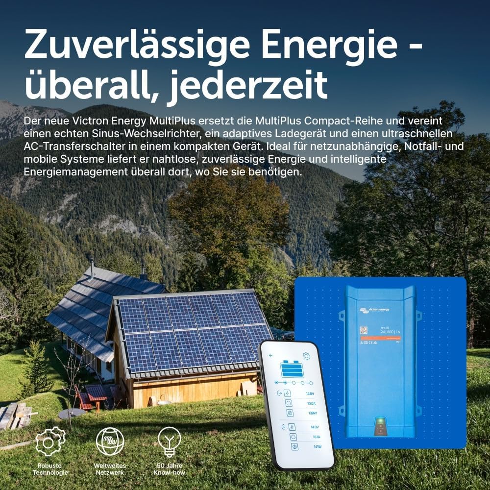 Victron Energy MultiPlus 800VA 24-Volt 230V Reiner Sinus Wechselrichter 16 Amp Batterie Ladegerät 24