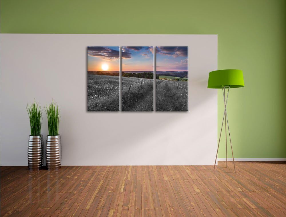 Pixxprint Bergwiese im Sonnenaufgang als Leinwandbild/Grösse: 3 Teilig (120x80) cm/Wandbild/Kunstdru