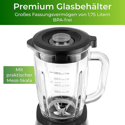 KLAMER Standmixer, 1,75 L Glasbehälter, Elektrischer Mixer mit 1400 Watt, Smoothie Maker mit 22.000