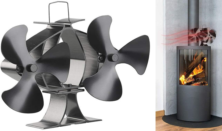 Carlo Milano Kaminlüfter: Stromloser Kaminofen-Doppel-Ventilator, je 3 Lüfter-Blätter, ab 65 °C (Kam