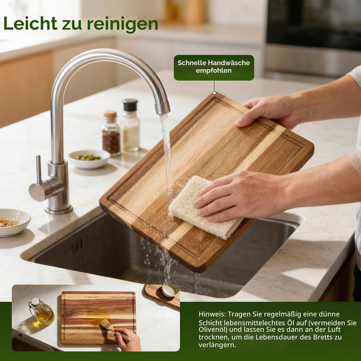 Schneidebrett Holz 4er Set aus massiver Akazie – Holzschneidebrett gross 40x30 cm / 33x24 / 26x18/21