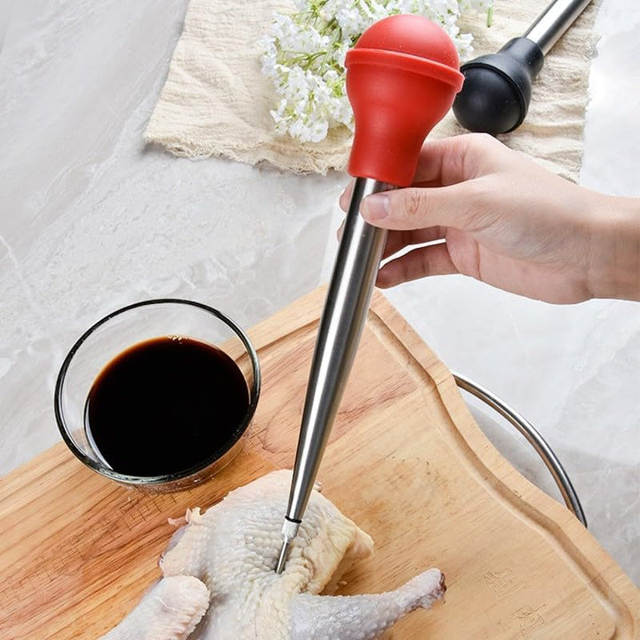 Edelstahl Truthahn Baster Baster Spritze zum Kochen Fleisch Injektor Set mit 2 Marinade Nadeln 1 Rei