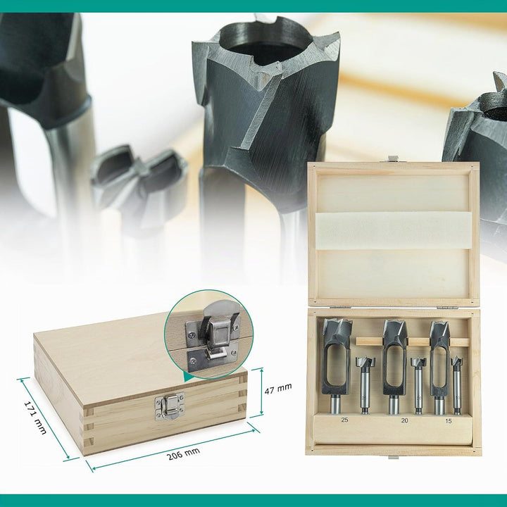 ENT 09151 6-tlg. Zapfenschneider und Forstnerbohrer Set WS - Ø 15-20-25 mm - für Verbinder, Dübel un