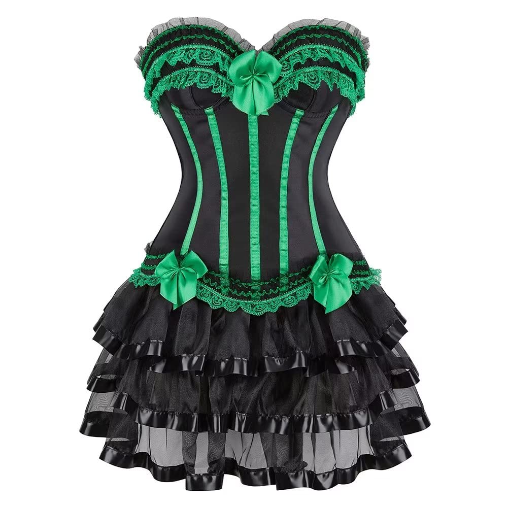 Corsagenkleid Corsage Bustier sexy Streifen Spitze Kleider Korsett Gothic Rock Damen Dress Burlesque