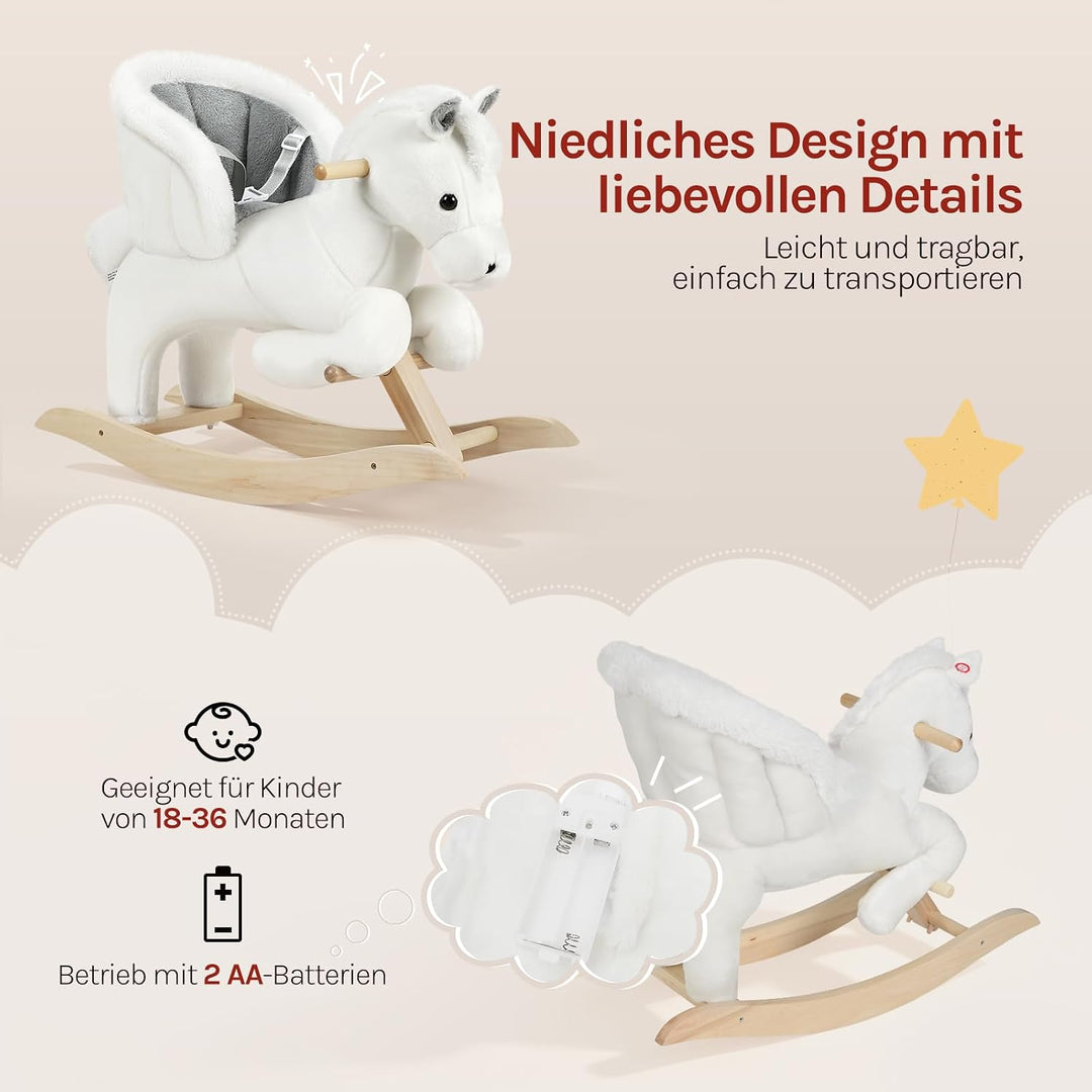 WOLTU Schaukelpferd Schaukeltier Baby Spielzeug mit Tiergeräuschen und Haltegriffen für 18-36 Monate