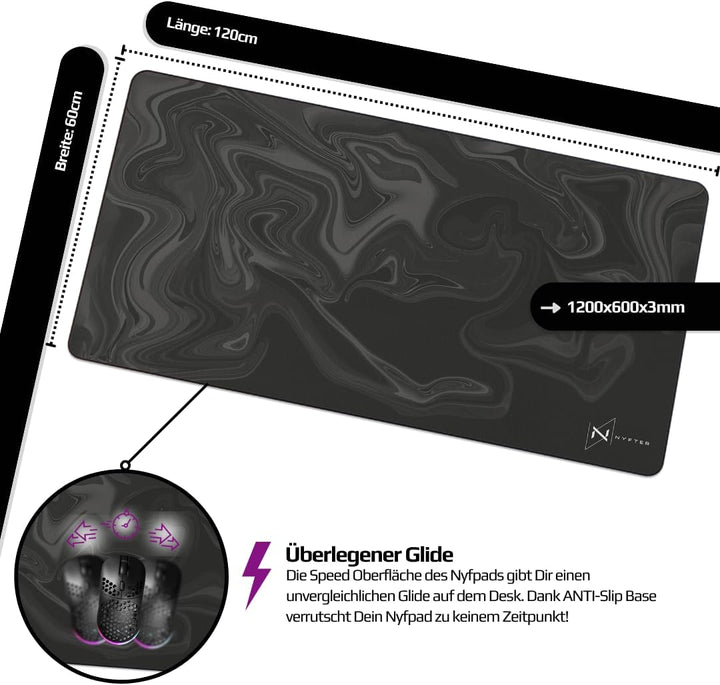 NYFTER - Premium 3XL Gaming Mauspad XXXL Nyfpad 1200x600mm Mousepad im Liquid Design Wellenfrei mit