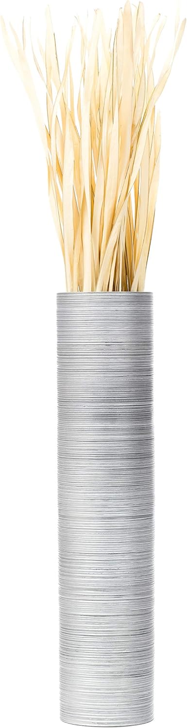 Leewadee Grosse Bodenvase für Dekozweige hohe Standvase Design Holzvase, Holz, 90 cm, Silber 90 cm S