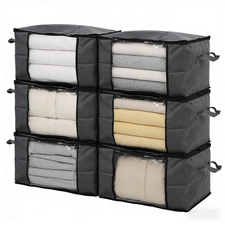 Sekey 6 Stück 90L Aufbewahrungstasche, Faltbare Kleiderschrank Organizer, Stoff-Aufbewahrungsbox mit