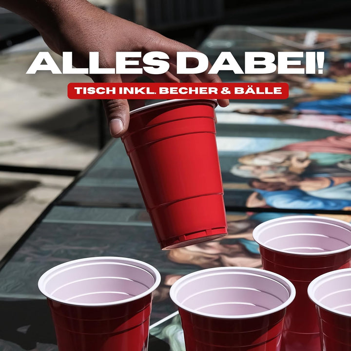 Beer Pong Tisch „Abendmahl“ inkl. 50 Bechern &amp; 8 Bällen | Klappbarer &amp; tragbarer Bierpongtisch | Tur