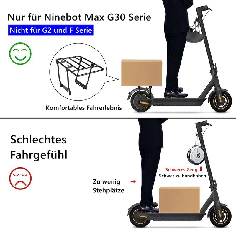 Natcoo E Scooter Gepäckträger für Ninebot Max G30D 2/Max G30 Zubehör, 8mm Solide Stahlrohre, Stark u