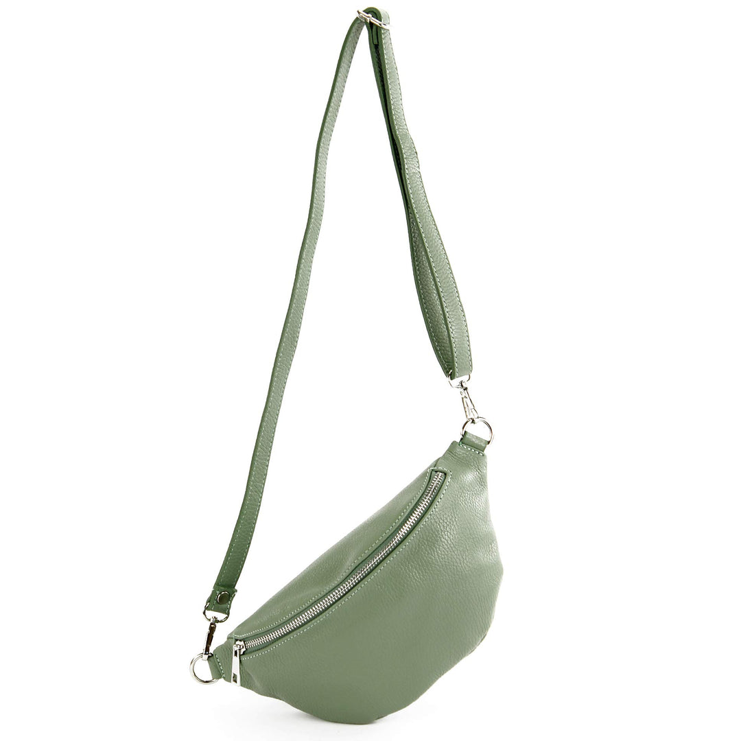 modamoda de - T211 - ital. Hüfttasche Bauchtasche Brusttasche Medium aus weichem Leder, Farbe:Graugr
