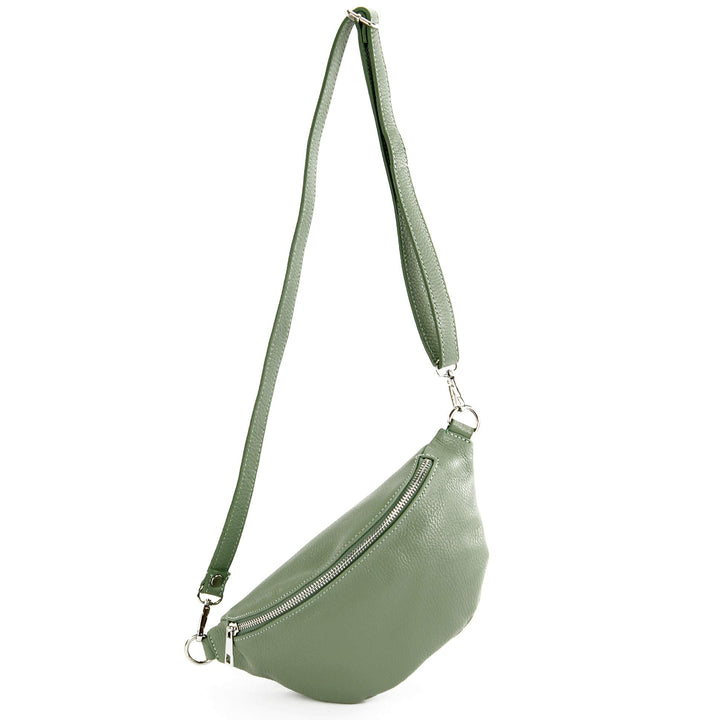modamoda de - T211 - ital. Hüfttasche Bauchtasche Brusttasche Medium aus weichem Leder, Farbe:Graugr