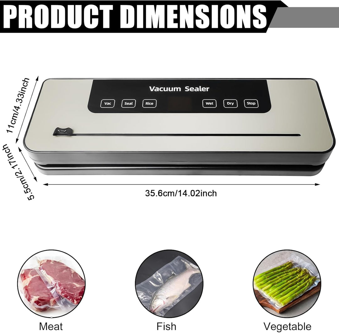 Automatische Vakuumiergerät, 7-in-1 Vakuumierer 120W Vakuumiergerät Profi mit 50 Vakuumier-Beutel, C
