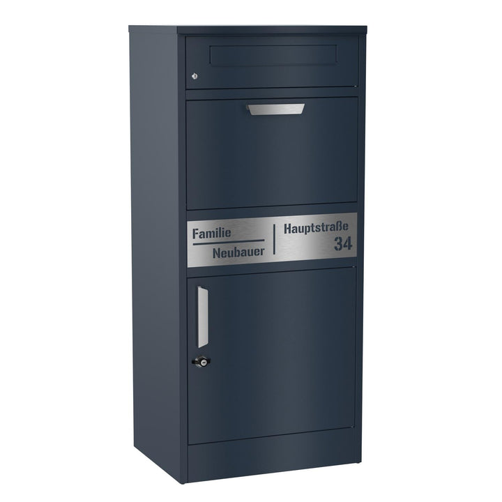 Graviers Design Paketbriefkasten mit Brieffach personalisiert freistehend - Edelstahl Namensschild H