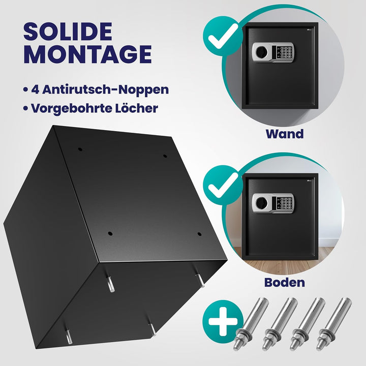 DEUBA® XXL elektr. Tresor 35x40x40cm 4mm Türstärke Doppelstahlbolzen Innenbeleuchtung inkl. Montagem