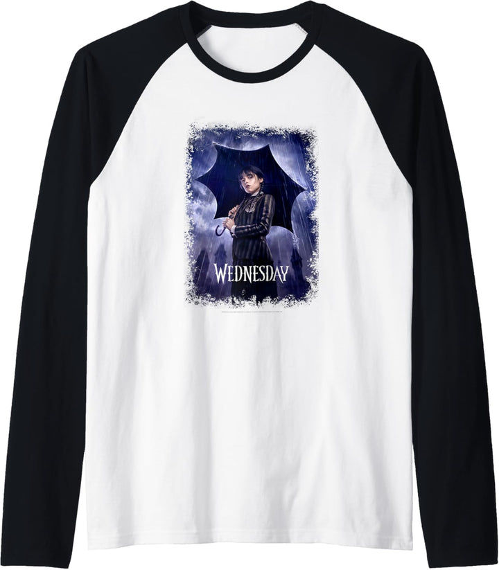 Wednesday Black Umbrella Under The Rain Real Photo Portrait Raglan