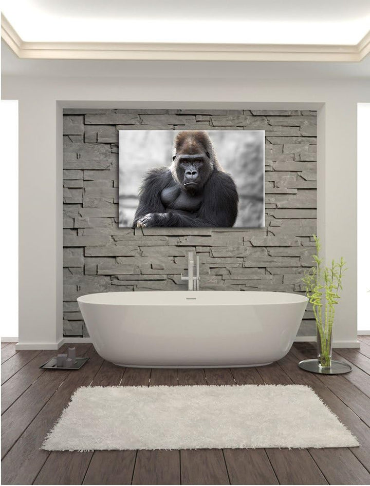 Pixxprint gelangweilter Gorilla als Leinwandbild/Grösse: 100x70 / Wandbild/Kunstdruck/fertig bespann
