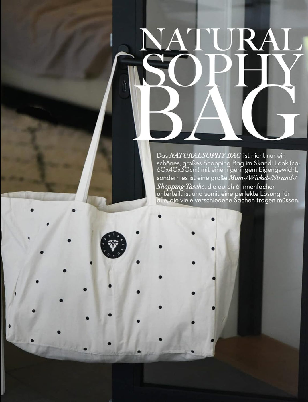 Bag Shopper/Strandtasche/Wickeltasche riesige Reisetasche mit 6 Innenfächer, leicht, 60cm x 40cmx 30