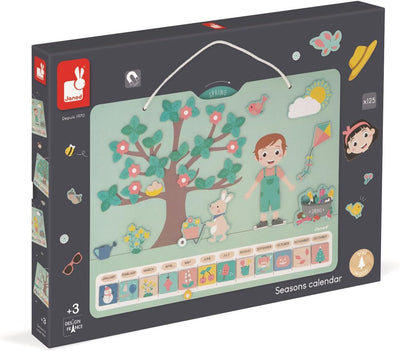 Janod - Jahreszeitenkalender – Holzkalender für Kinder 42 x 32 cm – magnetisch – 125 Magnete – Jahre