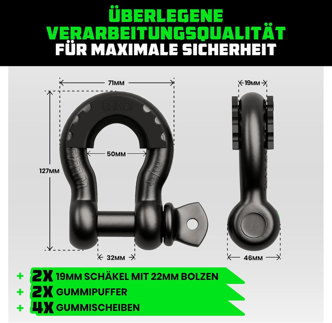 Rhino USA D-Ring Schäkel (2 Stück) 18.983kg Bruchfestigkeit – Schwerlast 1,9 cm Augbolzen Schäkeln m