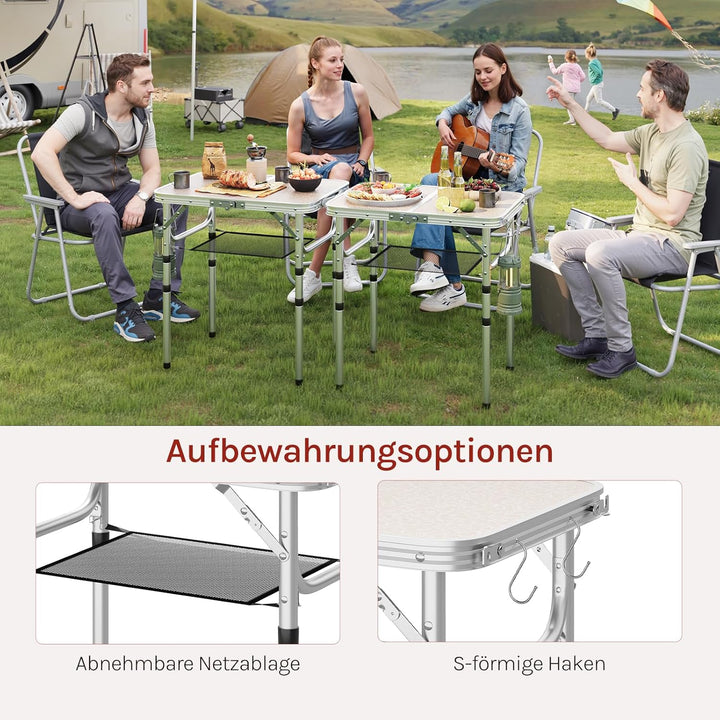 WOLTU Klapptisch Höhenverstellbar 25/36/50/60 cm, 60x40cm Tischplatte, mit Aufbewahrungsnetz und Hak