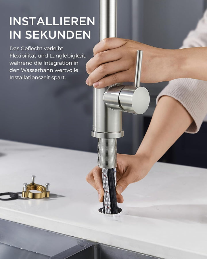 FORIOUS Wasserhahn Küche, Küchenarmatur Ausziehbar mit Brause, Spültischarmatur Küche, L-förmiger Ed