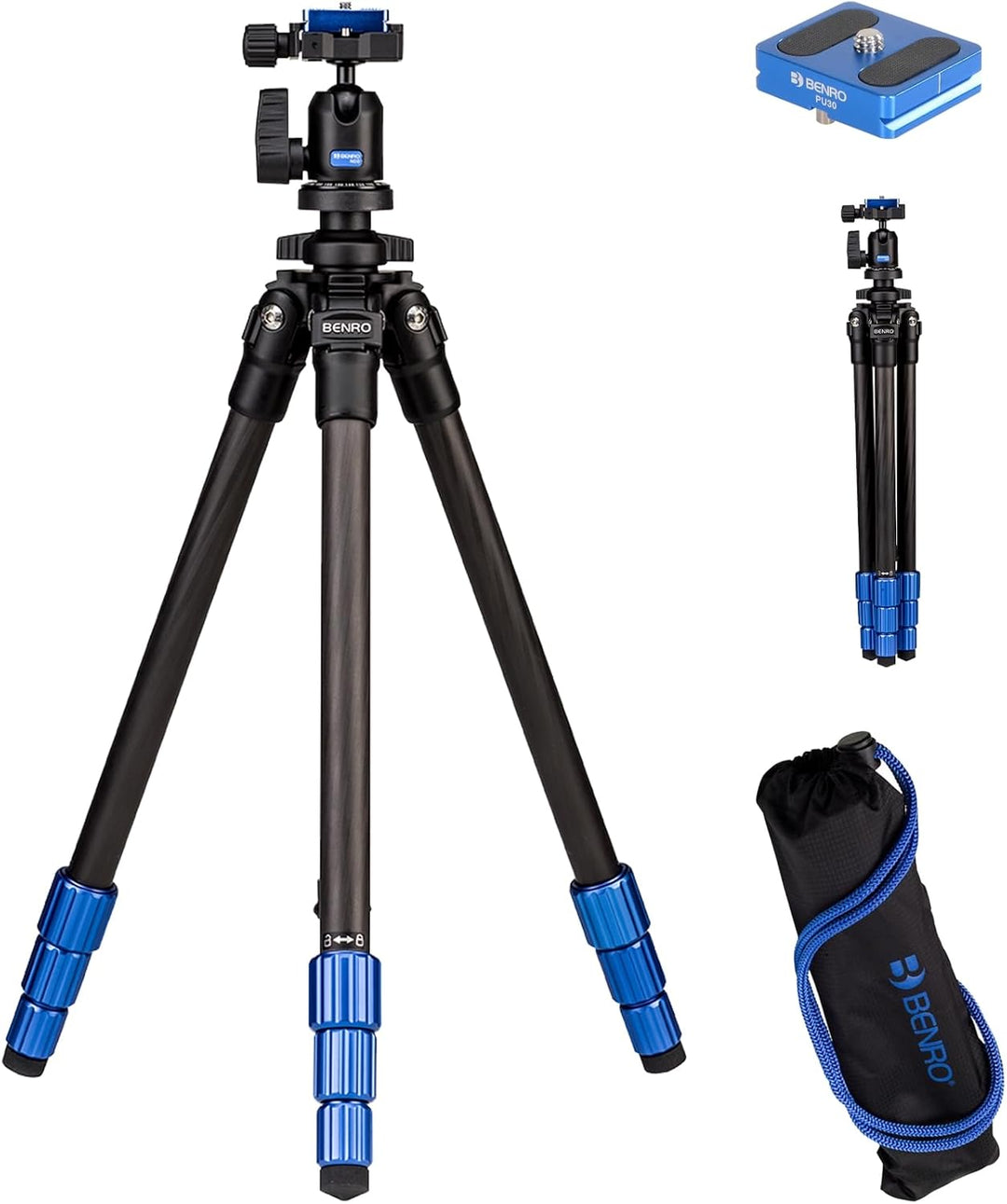 Benro Slim TSL08CN00 Carbon Stativ Kit mit Kugelkopf N00 Schwarz, Blau, Slim
