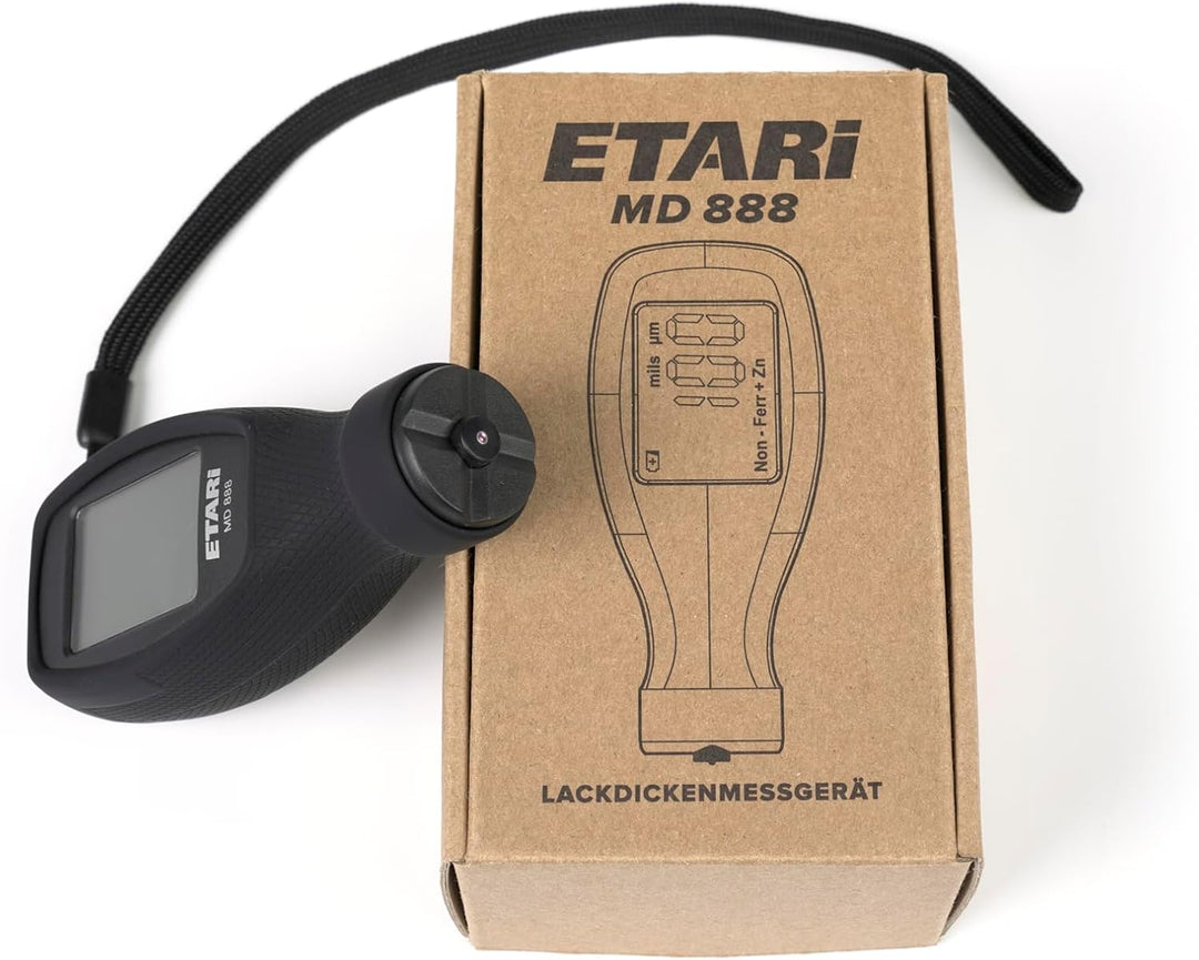 ETARI® MD 888 Lackschichtenmessgerät Modell 2024 mit Sensor aus verschleissfestem Rubin, erkennt ver