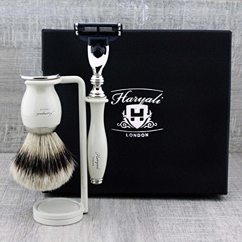 Rasierset für Männer mit Silberspitze Badger Rasierpinsel & Gillette Mach3 Razor (austauschbarer Kop