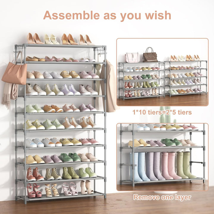 Schuhregal 10 Ebenen, Schuhschrank Metall für 50 Paar Schuhe, Schuhorganizer 155cm Hoch, Schuhaufbew