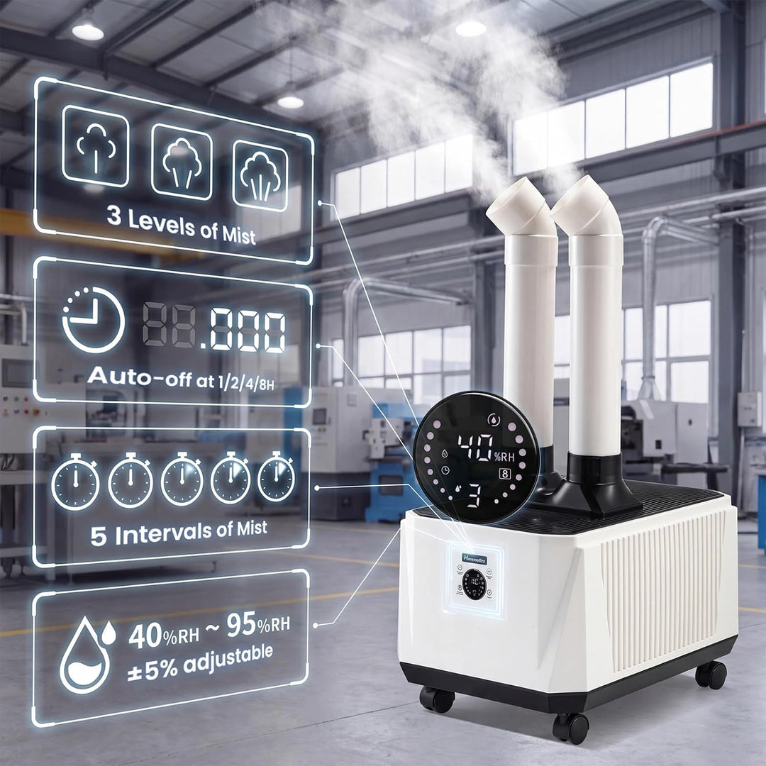 Mxmoonant Industrieller Luftbefeuchter 8000ML/H 3 Nebelstufen 16 Nebelkerne | Doppelnebelausgänge, S
