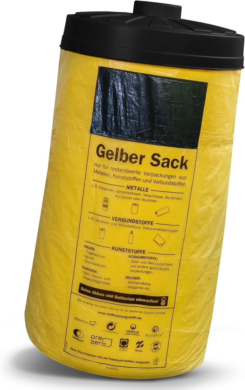 Sacktonne gelb mit schwarzem Deckel für gelben Sack Mülleimer Müllsackständer Gelber Sack Ständer
