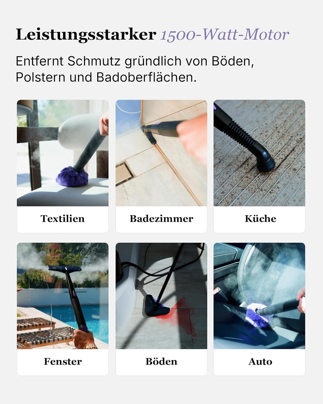 Motionflow PRO Dampfreiniger für alles - 1500W Hochdruck Steam Cleaner mit Edelstahlboiler für Polst
