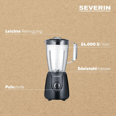 SEVERIN Standmixer mit 1,5 L Mixbehälter aus Tritan, Mixer mit 2 Stufen und Pulse-Funktion, leistung