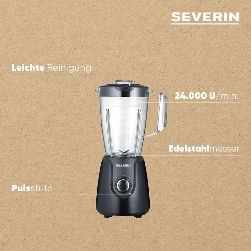 SEVERIN Standmixer mit 1,5 L Mixbehälter aus Tritan, Mixer mit 2 Stufen und Pulse-Funktion, leistung