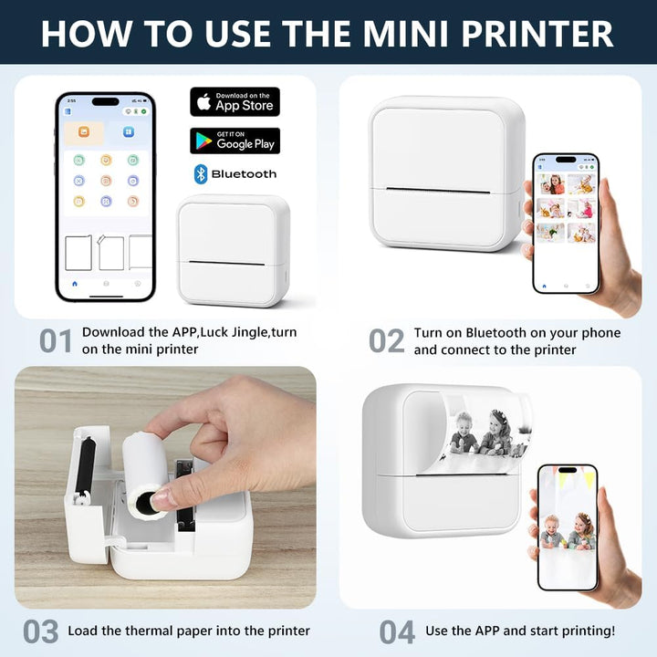 OFFCUP Mini Drucker Mini Fotodrucker mit 5 Papierrollen Tragbarer Mini Printer Thermodrucker Taschen