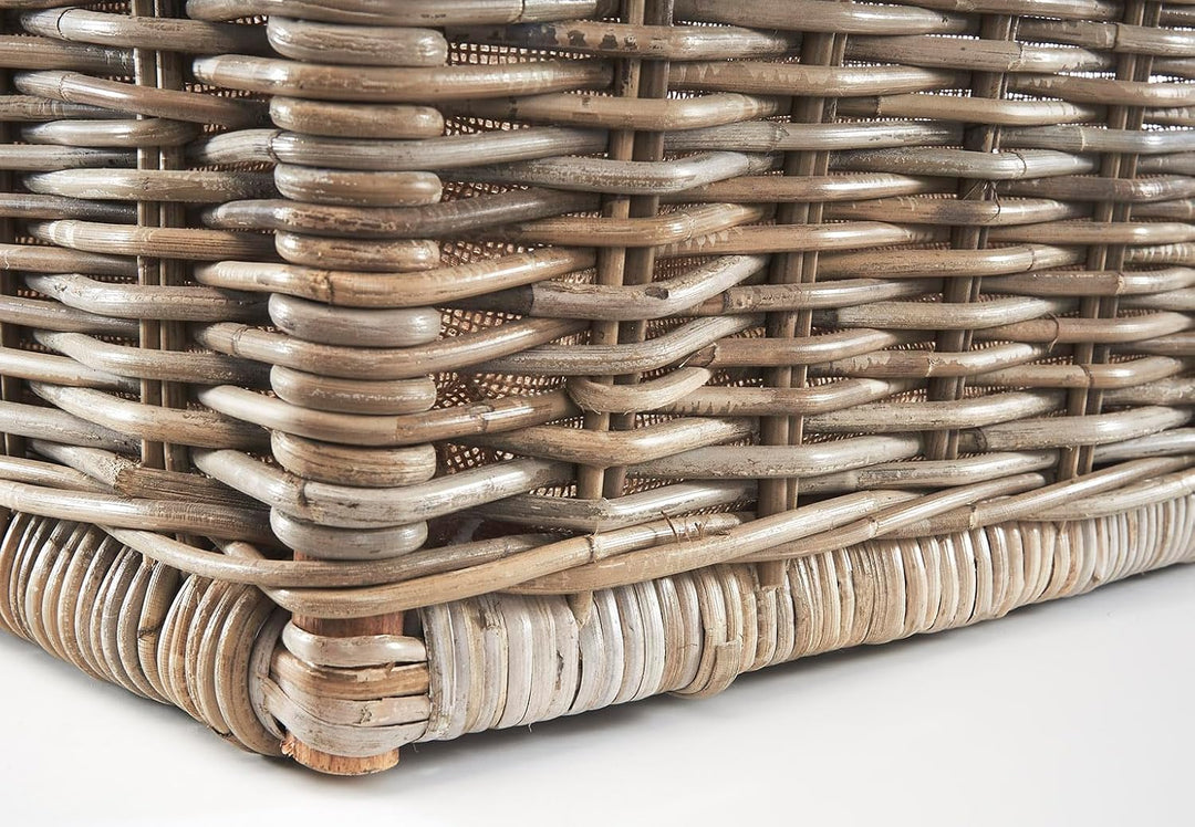 Kobolo Holztrage Holzkorb für Kaminholz - Rattan grau mit abnehmbarem Jutestoff