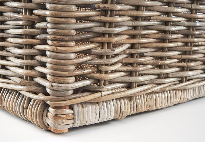 Kobolo Holztrage Holzkorb für Kaminholz - Rattan grau mit abnehmbarem Jutestoff