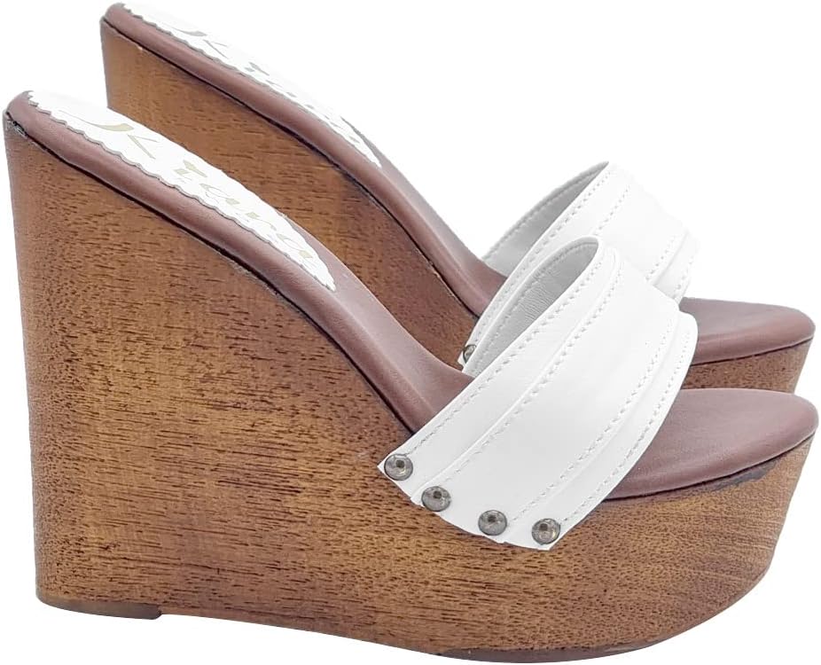 Kiara Shoes 13 cm hohe Damen Clogs mit Weiss Band - KZ3101 Bianco (37 EU, Weiss) 37 EU Weiss, 37 EU