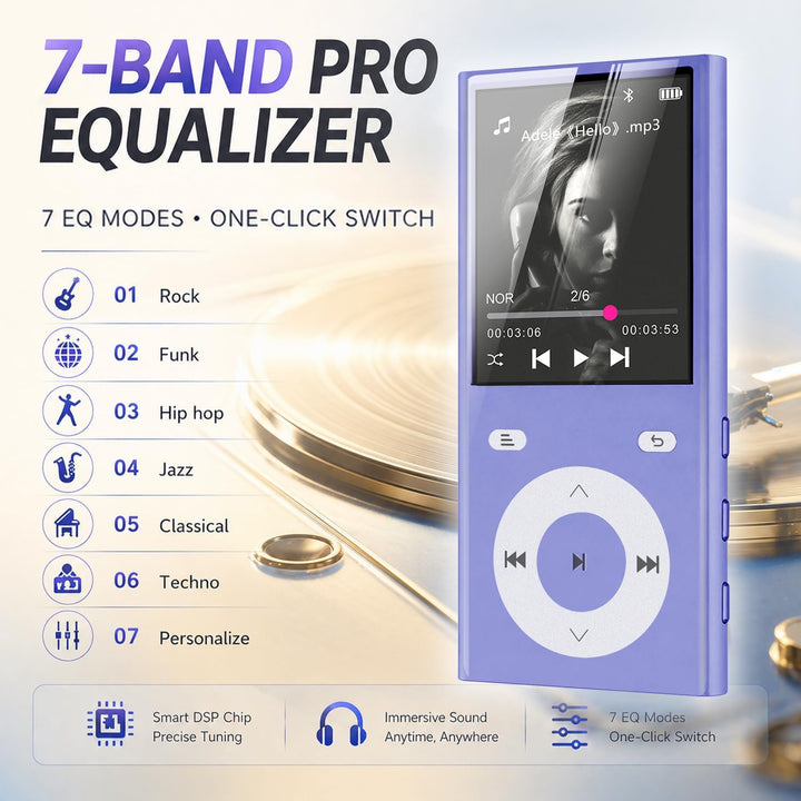 90GB MP3 Player Bluetooth 5.3, Musik Player 2 TF-Kartensteckplätzen Lila, Lila