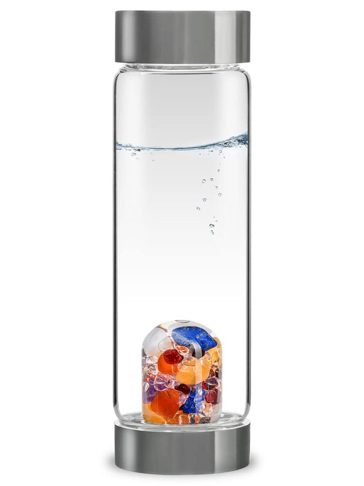 VitaJuwel ViA AYURVEDA - Wasserflasche mit Milchopal, Amethyst, Bergkristall, Lapislazuli, Granat, K