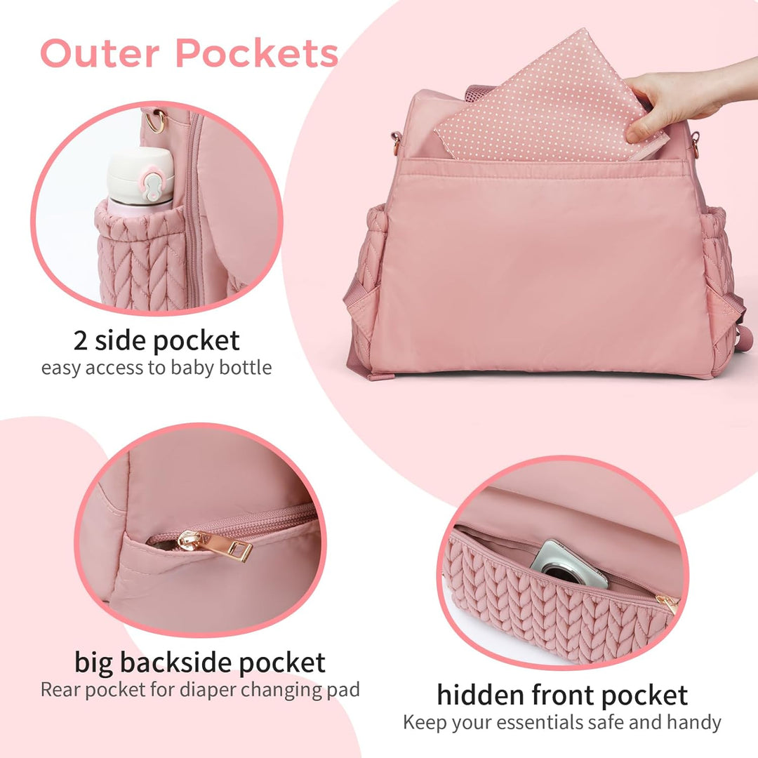 Leila Wickelrucksack mit verstellbaren Schultergurten, Kinderwagen-Clips und Wickelauflage – Modebew