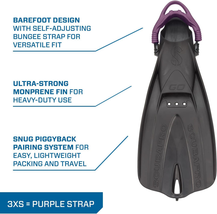 SCUBAPRO GO Travel Scuba Diving Fin for Snorkeling and Swimming, Open Heel Strap Mehrfarbig, Schwarz