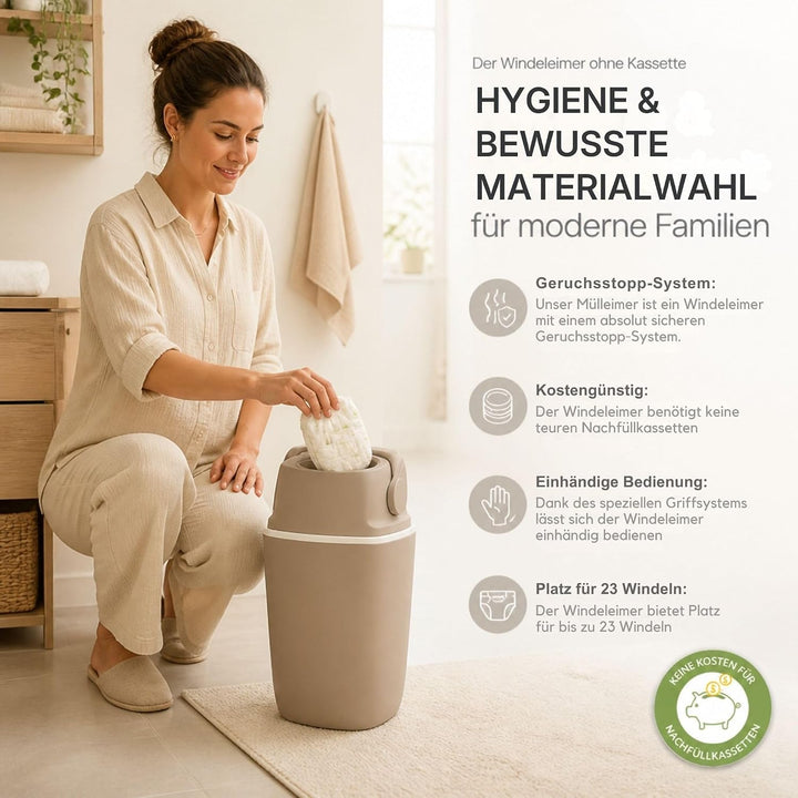 AirWell Windeleimer Geruchsdicht &amp; Windel Blaubaer - Wickeleimer, mit Geruchsstopp-System, Einhändig
