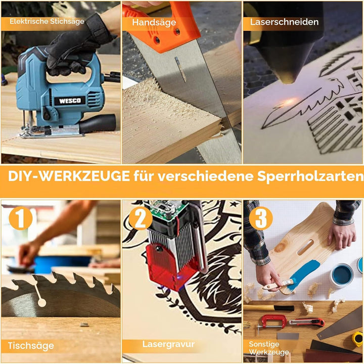 Sperrholzplatte 3mm A4, Lasergravur Rohlinge Holz, 4 Stück Unbehandeltes Holz für Lasergravur, CNC-S