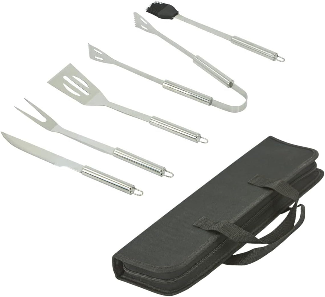 HOOZ 5x Grillbesteck Set Edelstahl, Grill Zubehör für Barbecue, Grillkoffer mit Grillwender, Fleisch