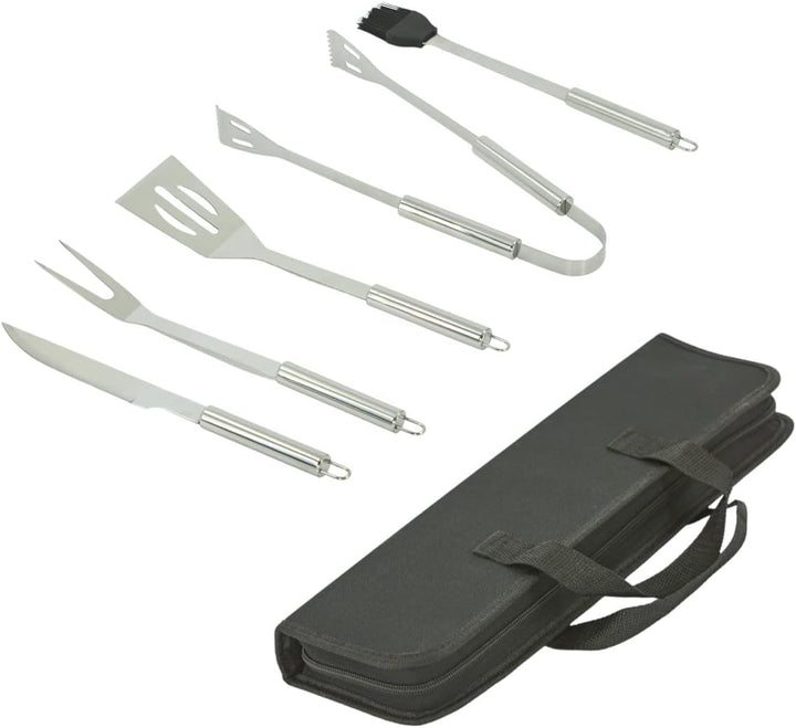 HOOZ 5x Grillbesteck Set Edelstahl, Grill Zubehör für Barbecue, Grillkoffer mit Grillwender, Fleisch