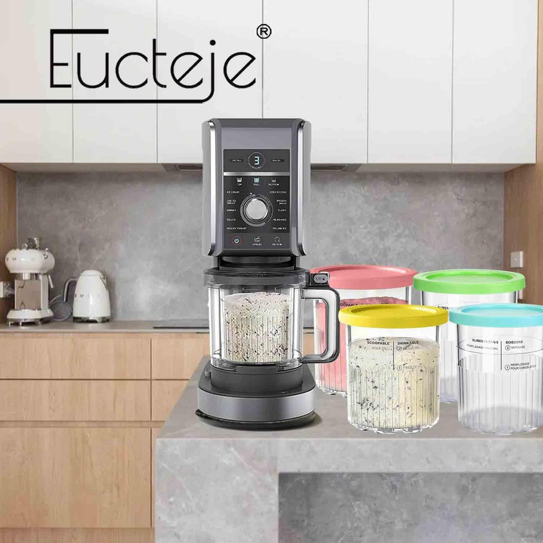 4 Stück Creami Behälter für NC501EU Eisbehälter mit Deckel und Löffel zubehör Kompatibel mit Ninja C