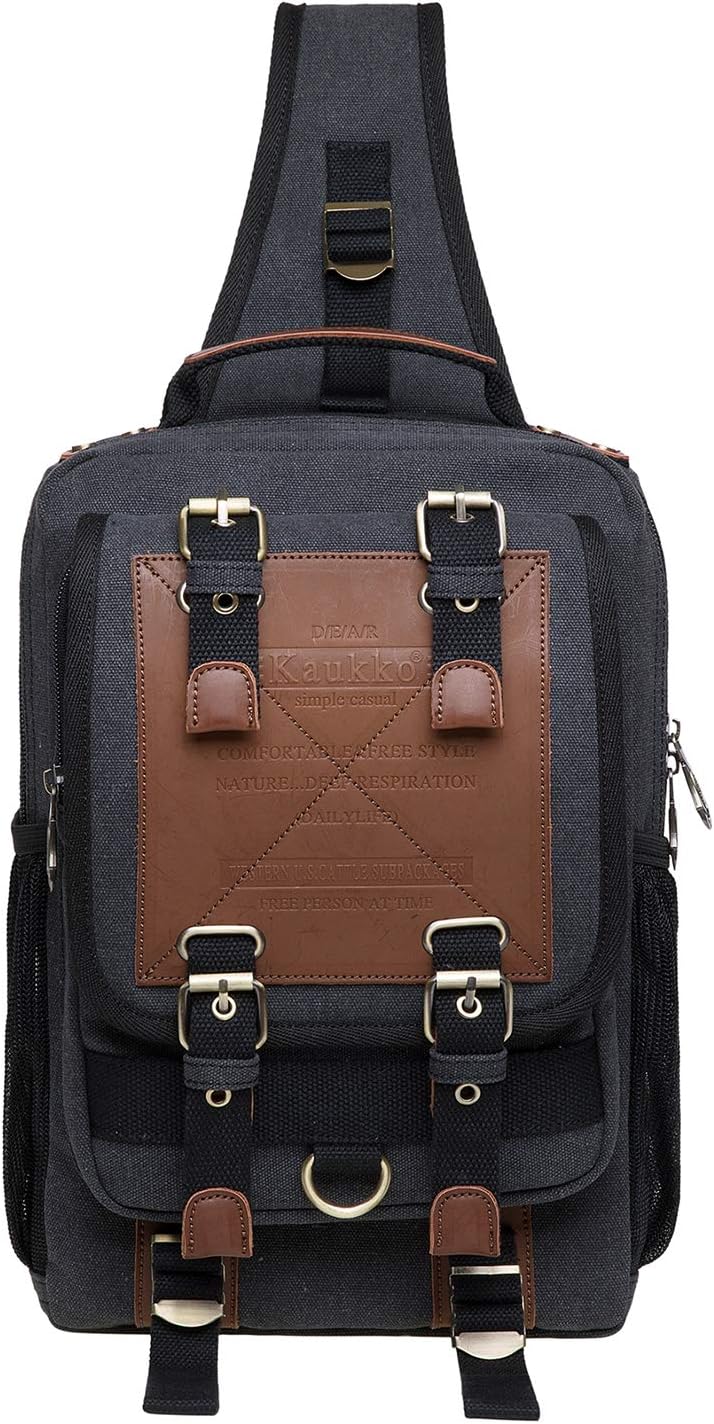 KAUKKO Canvas - Brusttasche für Damen und Herren - Umhängetasche Schwarz Jnl-fd252-3-03, Schwarz Jnl